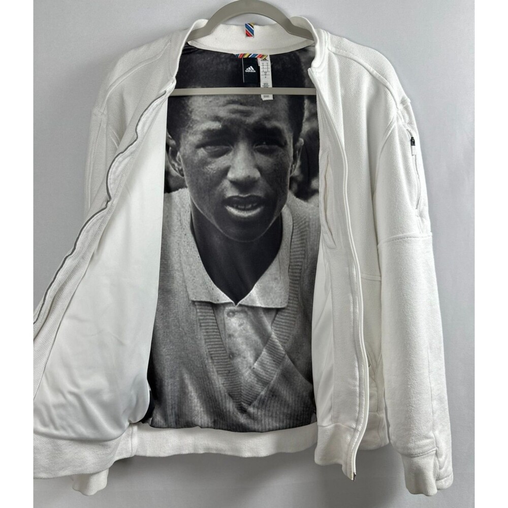 Adidas Arthur Ashe Tribute Bomber Jacket White 1975 Wimbledon Men's Size S